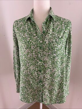 Beach lunch lounge Green/Blue Floral Button-Up Shirt sz S